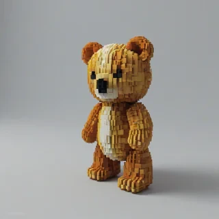 voxel art teddy bear, on a plain white background, even lighting
