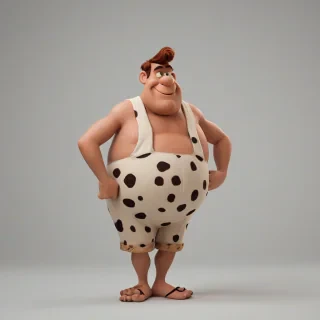Fred Flintstone, on a plain white background, even lighting 