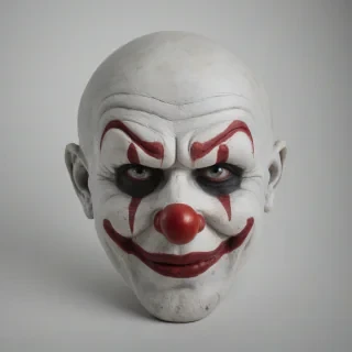 scary clown head on plain white background, on a plain white background, even lighting 