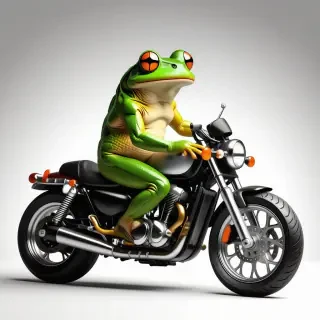 Frog on a motorcycle
