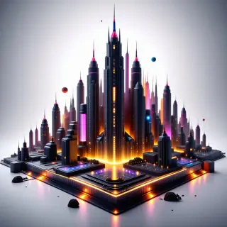 space city with neon colors