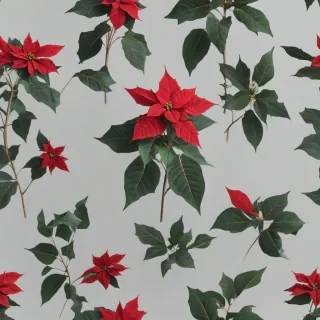 A single, full-body view, red poinsettia flower with dark green leaves, on a plain white background, with a wide-angle shot, and soft, natural lighting, in a realistic, high-detail, digital art style, on a plain white background, even lighting 