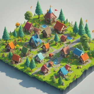3D cartoon animation style gnome village, with vivid colors, bright and even lighting, on a single square grid for an isometric game asset, fully visible, with on a plain white background, full-body view, wide shot, feet visible,, on a plain white background, even lighting