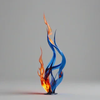 3d blue, red, and orange flame, on a plain white background, even lighting