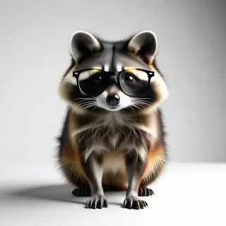 full side view raccoon wearing glasses