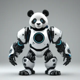 3d cartoon style panda robot, on a plain white background, even lighting