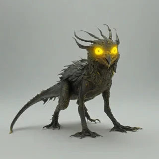 D & D style a terrifying, horror fantasy mythical creature Cockatrice, eyes that glow yellow, set against a plain white background, in a wide shot with its full body visible, including its feet, with bold lines, and vibrant, with bright lighting, on a plain white background, even lighting