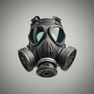 Game asset style vintage gas mask, on a plain white background, even lighting