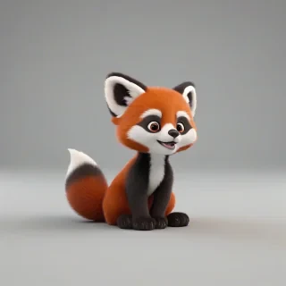 3d cartoon animation, one animal that has a mix of a baby red panda and a baby red fox, bright and vivid colors, large eyes, short body, round features, tiny nose, tiny feet, cute, happy expression on its face, only one in the shot, full body visible, on a plain white background, even lighting