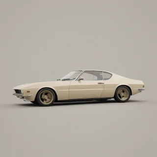 A beige, minimalist vehicle, with clean lines and simple design, full-body view, wide shot, on a plain white background, with a focus on the vehicle's shape and form, in a digital art style, with subtle shading and minimal textures