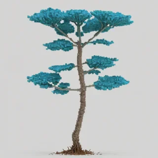A single, full-body view of a vibrant, Azure-colored plant with large, rounded leaves and a sturdy stem, rendered in a pixel art style, on a plain white background, with a wide shot and the roots visible, on a plain white background, even lighting 