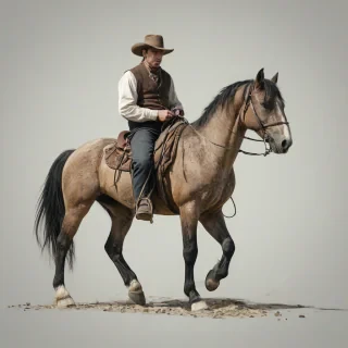 A standalone horsein the era from the Wild West era, a generally worn, weathered appearance, set against a plain white background, in a wide shot with the entire horse visible, including the feet, in a digital art style with muted colors, on a plain white background, even lighting