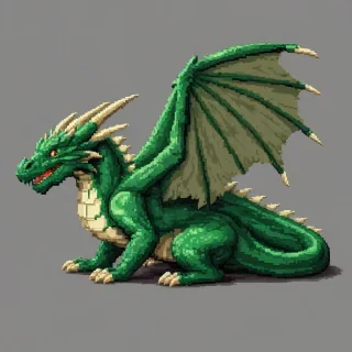 Pixel art of a green dragon