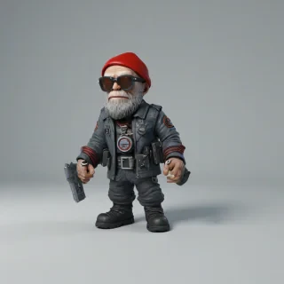 3d cartoon animation, terminator gnome, full body visible, on a plain white background, even lighting