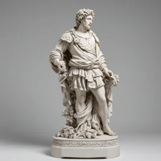 Baroque style sculpture, ornate details, full-body view, on a plain white background
