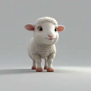 3d cartoon animation, cute baby sheep, on a plain white background, even lighting
