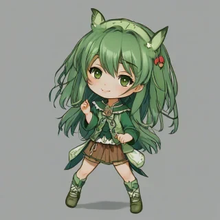 anime- chibi style forest girl, on a plain white background, even lighting