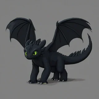 pixel art of Toothless the night fury from How to train your dragon