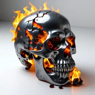 a titanium skull engulfed in lava