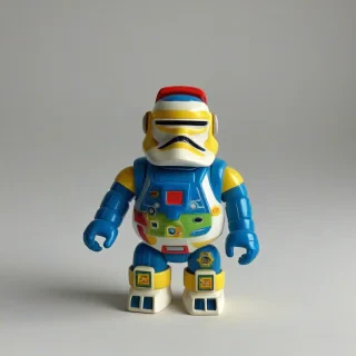 1980's Plastic toy, on a plain white background, even lighting
