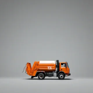 orange trash truck, on a plain white background, even lighting