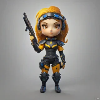 video game vixen , 3d chibi style,, on a plain white background, even lighting