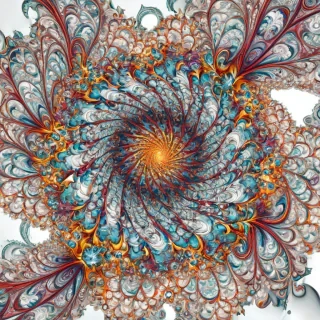 Fractal art picture, vibrant colors, wide shot, full-body view, on white background