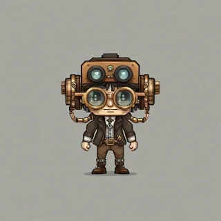 chibi, pixel art style, steampunk binoculars on a plain white background, even lighting
