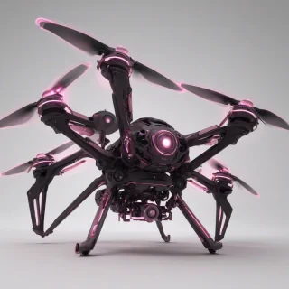 A dark fantasy themed, pink drone, with intricate details and a mystical aura, in a full-body view, with a wide shot, on a plain white background, with dynamic shadows and a hard rim light, in the style of a digital illustration
