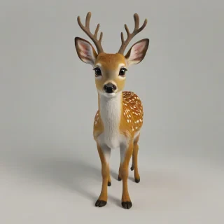 3d animation style, baby deer, colorful, big eyes, smile on its face, wide angle shot, full body visible, on a plain white background, even lighting