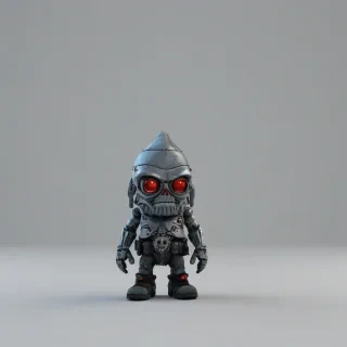 3d cartoon animation, terminator gnome, full body visible, on a plain white background, even lighting