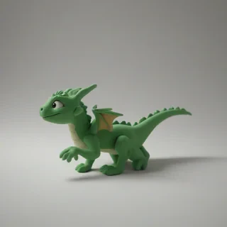 Clay animation of a small green dragon, on a plain white background, even lighting 