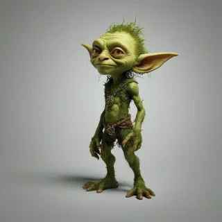A majestic, full-body view of a fantasy Goblin, moss green coloring, set against a plain white background, in a wide shot, with soft, warm lighting and dynamic shadows, in the style of digital art, with intricate details and textures, and a sense of wonder and magic,, on a plain white background, even lighting