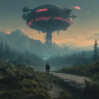A cool scene depicting both raw nature and 1980s sci-fi