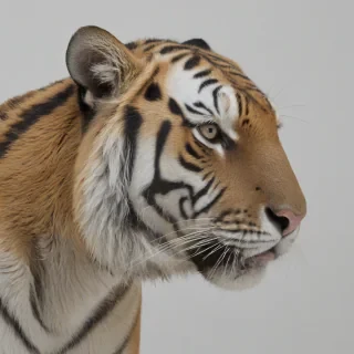 head of a tiger on plain white background, on a plain white background, even lighting 