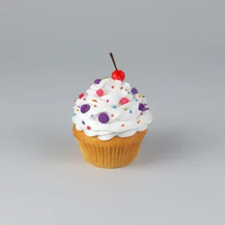 cartoon low-poly art cupcake, on a plain white background, even lighting