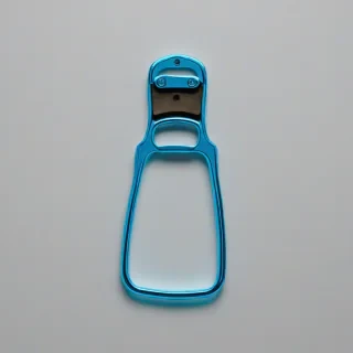 neon blue bottle opener, on a plain white background, even lighting