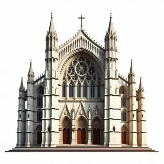 A Gothic cathedral with a Cruciform architectural plan and intricate details on the exterior