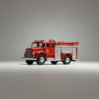 toy firetruck, on a plain white background, even lighting