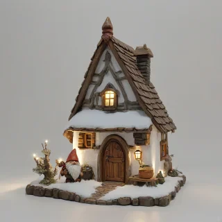 adobe style gnome cottage, bright lighting, on a plain white background, even lighting