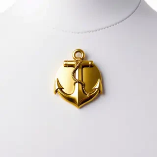 gold jacket button with a chain wrapped around an anchor