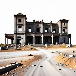 front view post apocalyptic deserted town