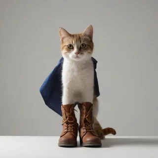 Puss in boots, on a plain white background, even lighting 