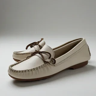 leather moccasin, on a plain white background, even lighting