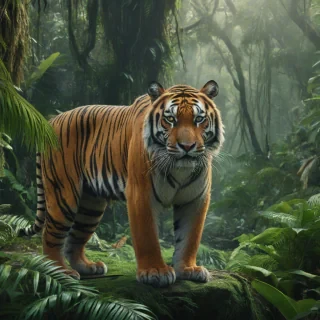 Cinematic realism of a tiger in a rainforest