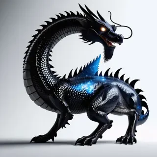 A really cool tall dragon. Its scales look like a galaxy and its eyes are glowing white