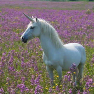 A unicorn in wildflower field