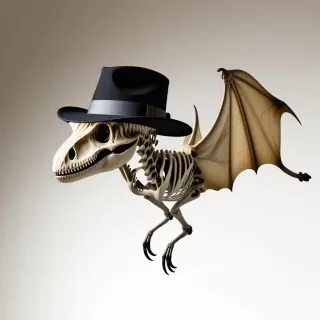 A fedora made out of bones on a pterodactyl