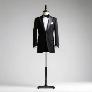 A dress mannequin wearing a very nice and sophisticated tuxedo