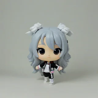 Chibi anime style K-pop star, on a plain white background, even lighting